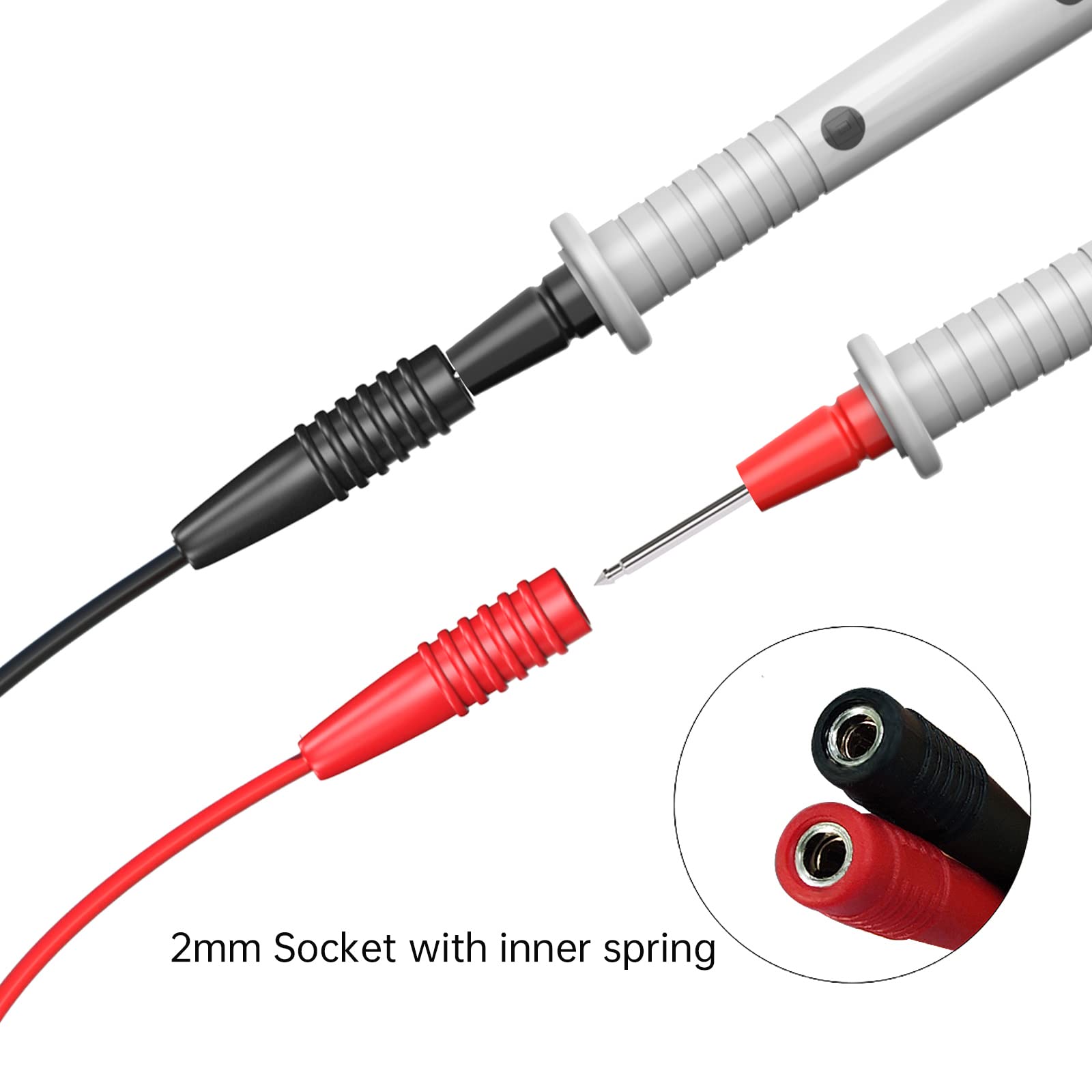 2 cavi di misurazione sonde di prova, presa da 2 mm a sonda di prova in acciaio inox, 20 cm per multimetro test elettrico (rosso e nero)