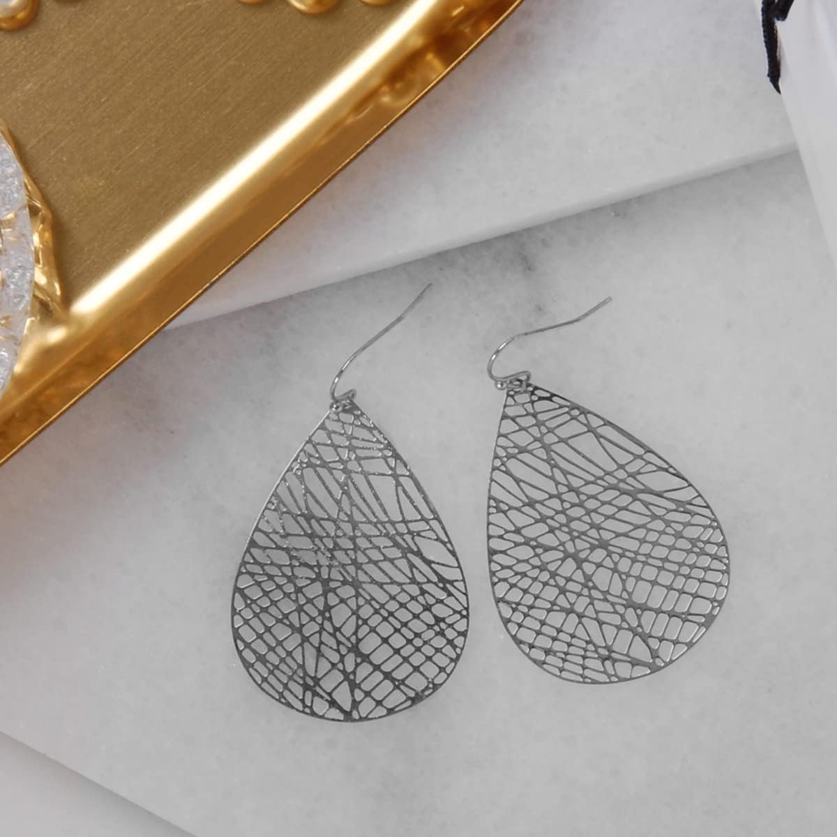 Boho Dangle Earrings for Women - Gold, Rose, or Silver Tone Lightweight Geometric Filigree Dangly Earrings - Image 7