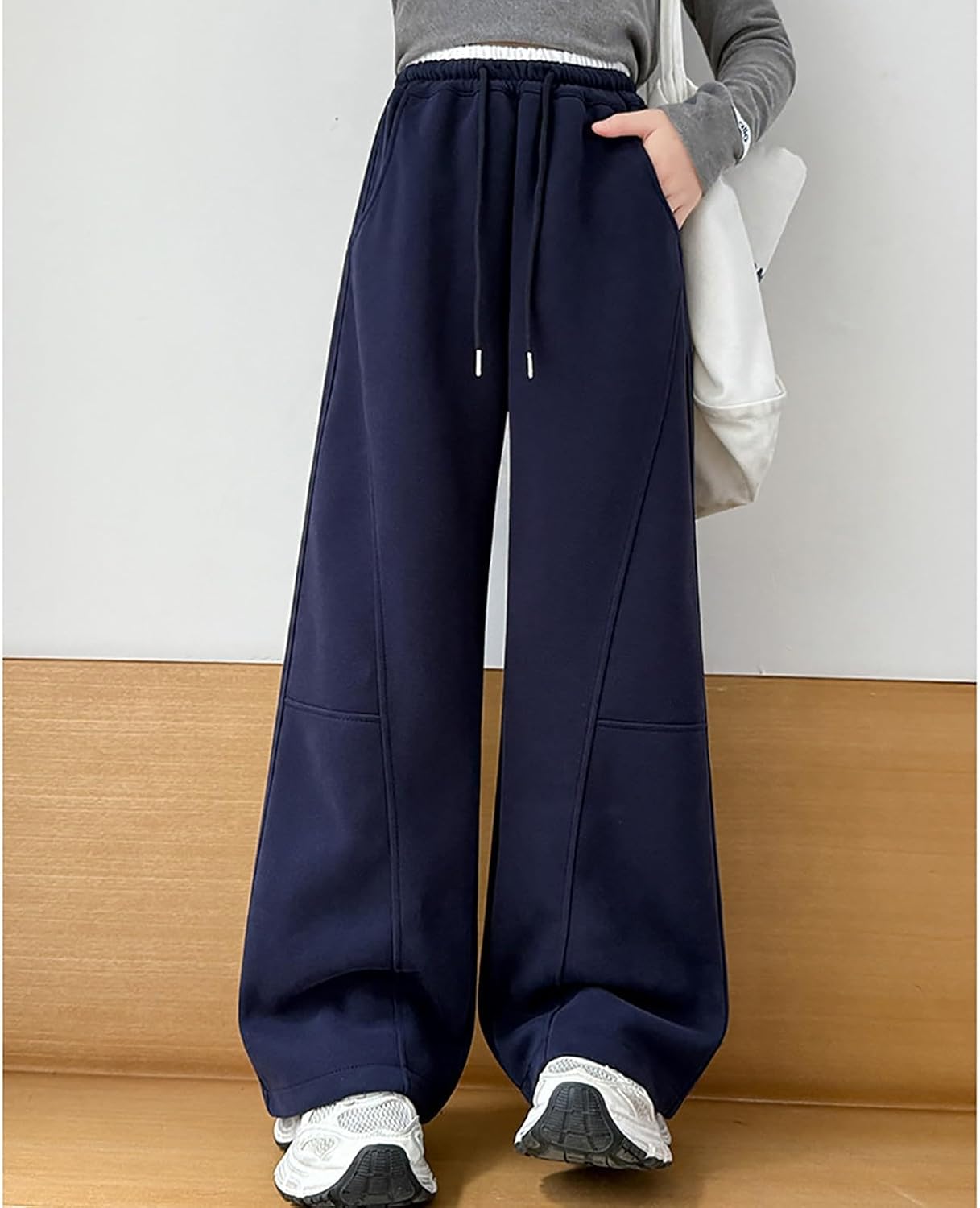 Girls Wide Leg Sweatpants Kids Casual Drawstring Thickened Fleece Joggers Teen Fall Winter Fashion Baggy Track Pants