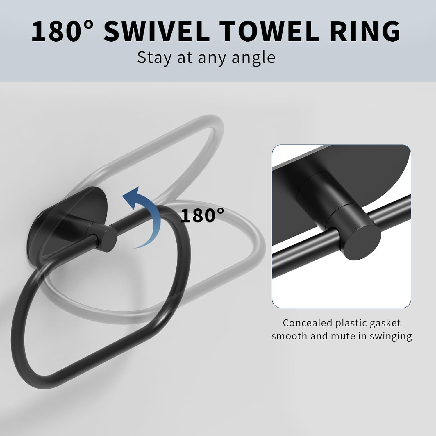 Oslen Premium Black Self Adhesive Towel Ring Holder – No Drill Bathroom Hand Towel Hanger, Heavy Duty Stainless Steel Wall Mount for Kitchen, Wash Basin & Bathroom 3