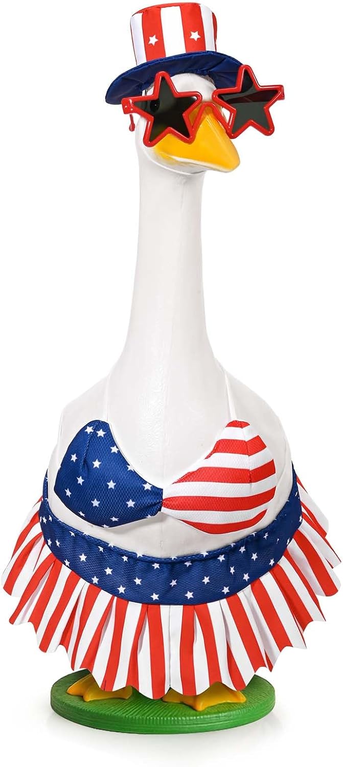 4th of July Bikini Goose Outfit Patriotic Porch Goose Clothes for Independence Day & Memorial Day Fits 23" Cement Plastic Goose Statue for USA 250th Anniversary Summer Outdoor Garden Yard Patio Decor