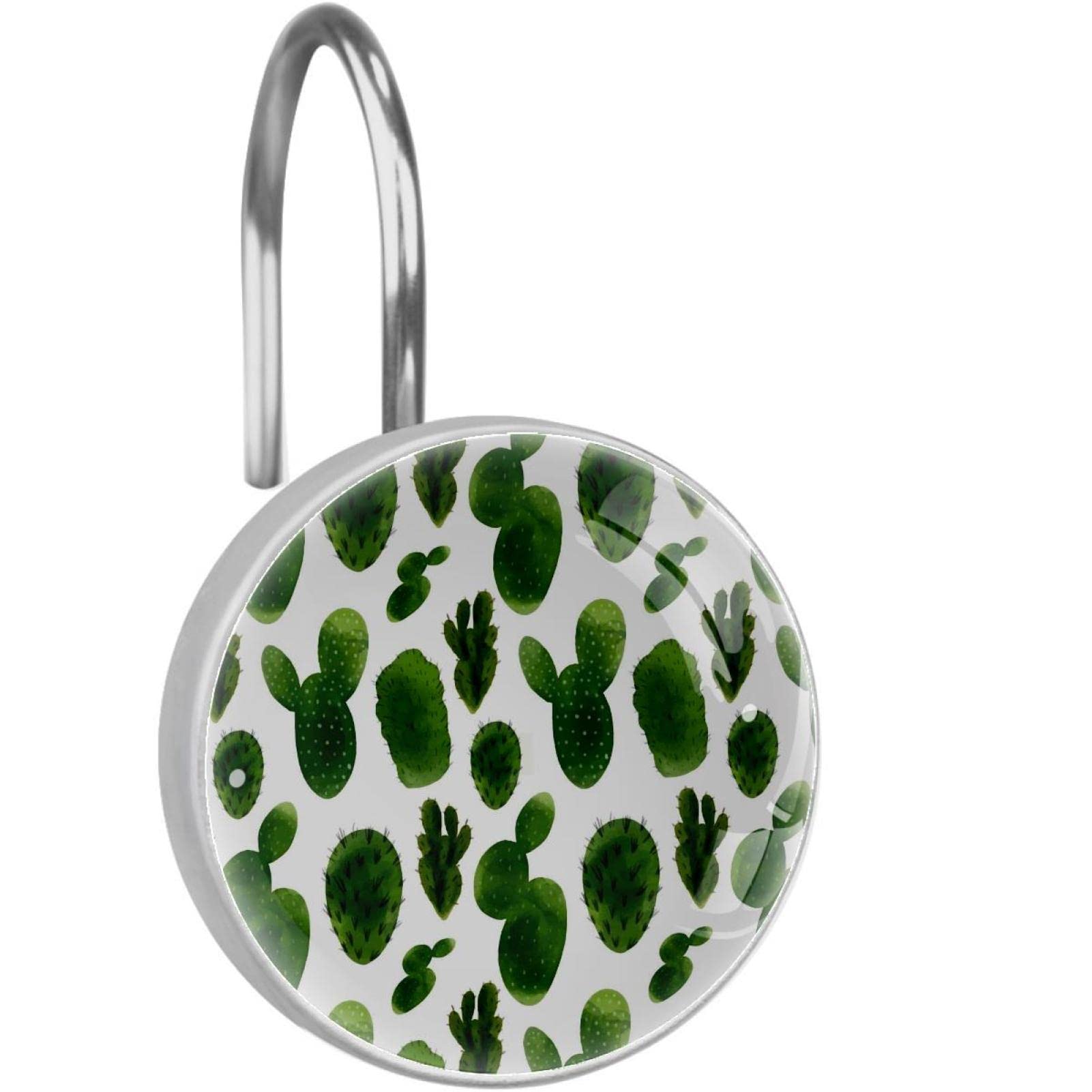 Lot de 12 crochets de douche acier inoxydable motif cactus vert pour salle de bain
