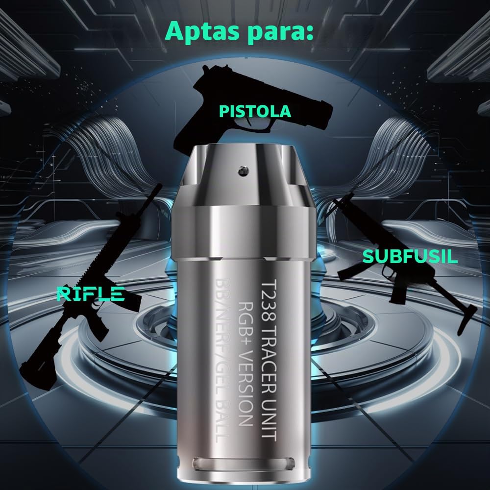 RGB+ Airsoft Tracer, Spitfire Tactical Tracer Unidad para Airsoft/NERF/Gel Blaster, Tracer y Arco Iris Modos Trazador, Modo Trazador, Modo Arco Iris y Siete Modos Monocromo disponibles (Plata)