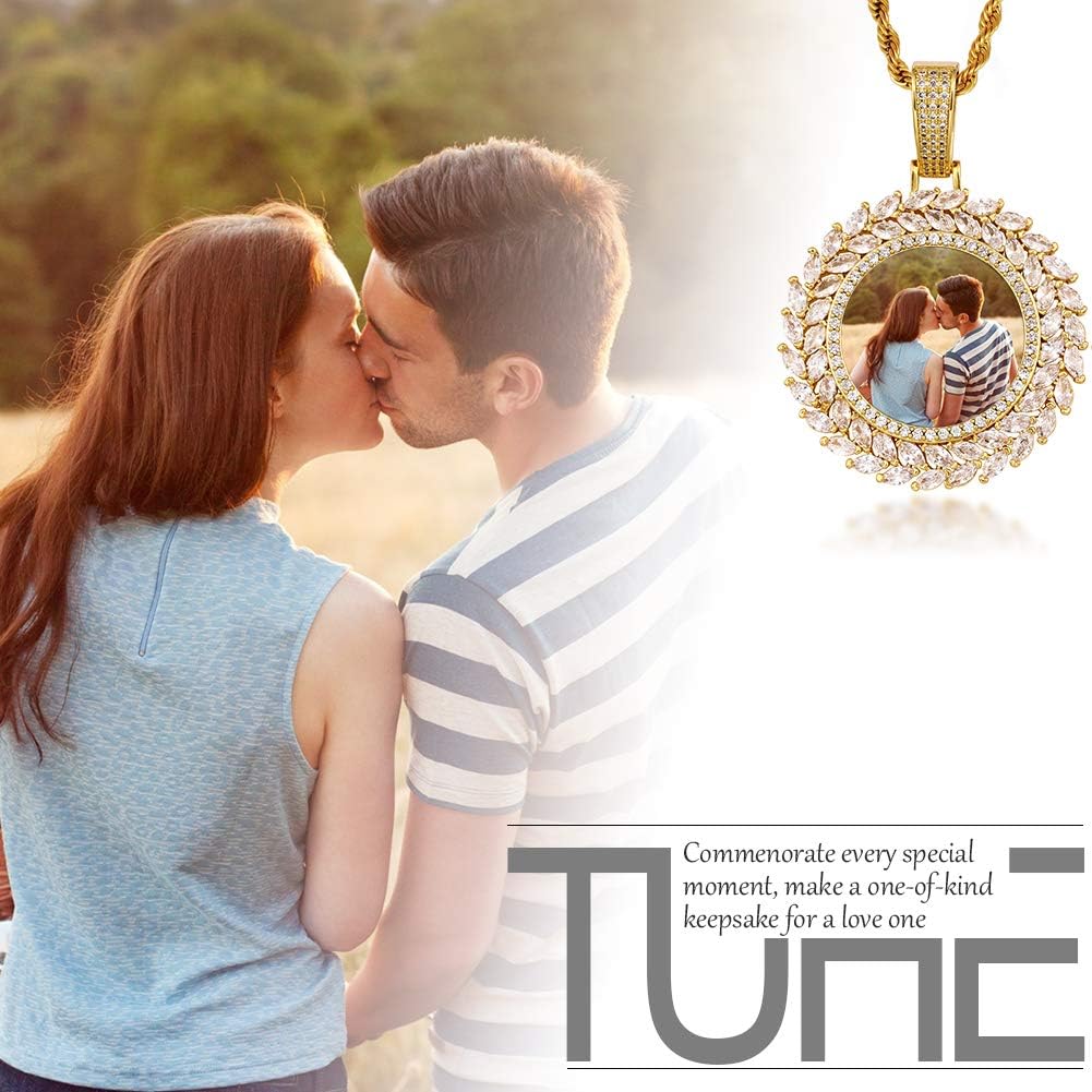 TUHE Custom Picture Necklace Personalized Photo Pendant For Men Women Iced Out Customized Photo Necklace Hip Hop Memory Pictures Chains Customized Jewelry With Photo