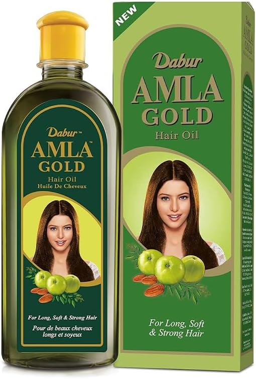 Dabur Amla Gold Hair Oil - Serum with Amla Oil, Almond and Henna - Moisturizing Hair and Scalp for All Types - Natural Treatment Products for Women - 6.76 Fl Oz (Pack of 1)