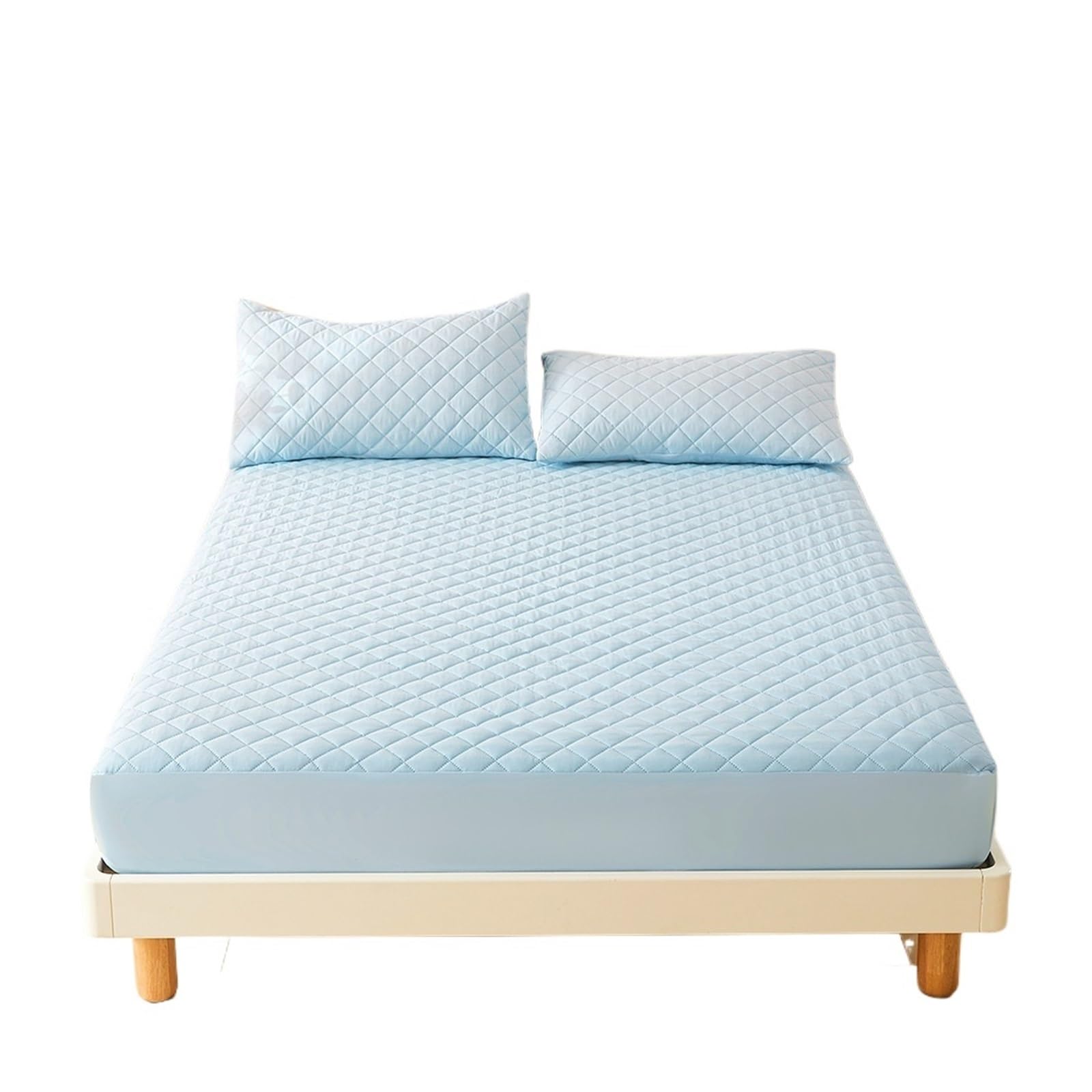 Cubre Colchon 1 Funda de colchón Gruesa Tela Transpirable, Impermeable, sábana Ajustable y (sin Almohada)(Light Blue,100x200x30cm)
