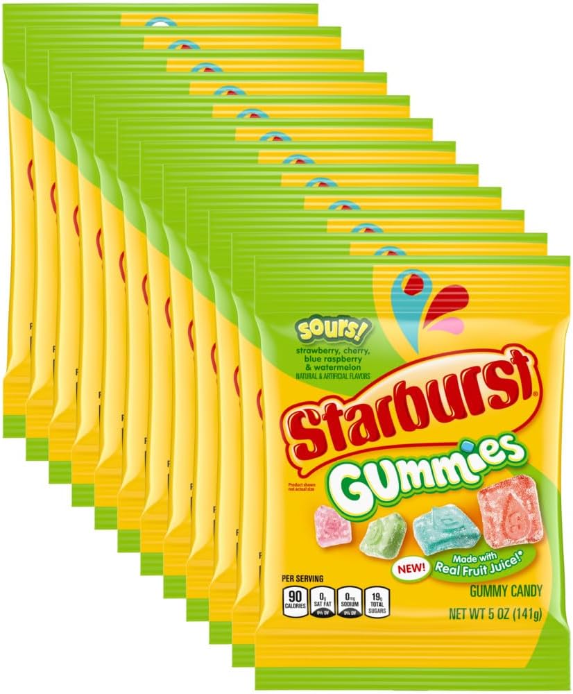 Gummies Sours, Gummy Candy, 5 oz. Bag, Bulk Candy Pack of 12