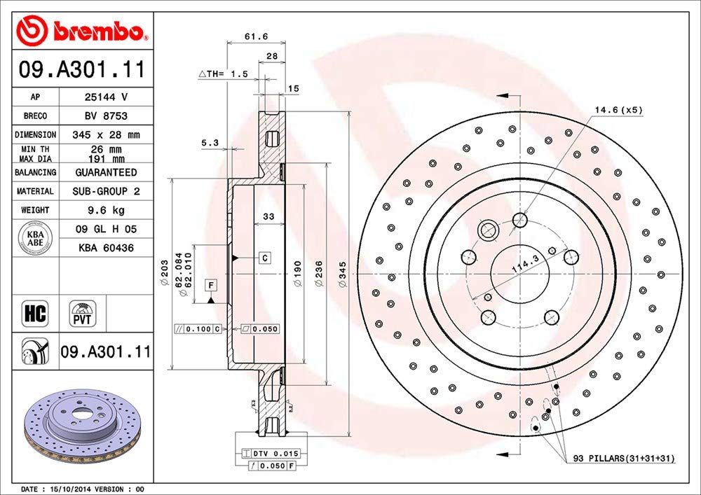 Amazon.com: Brembo 09.A301.11 UV Coated Pillar Vented