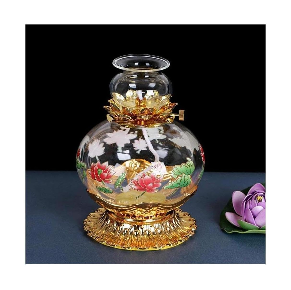 HSHTTKL Traditional Butter Lamp Retro Small Oil Lamp with Glass Lampshade Kerosene Lamp with Wick Emergency Lighting Lantern