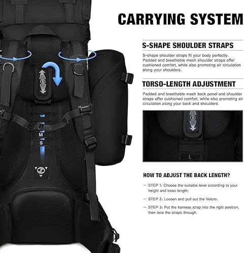 Miniatura 6 de Mardingtop 70L65+10L Molle senderismo marco interno mochilas con cubierta de lluvia para acampar, mochilero