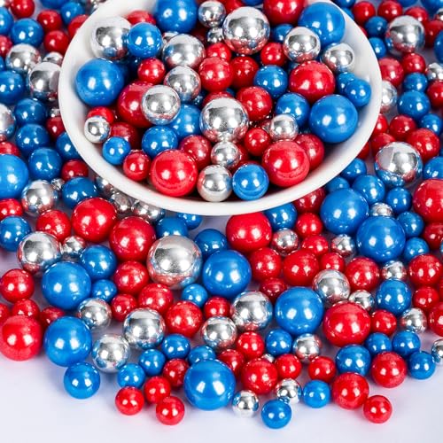 Image of Edible Patriotic Sprinkles,July 4th Blue Red and Silver Pearl Sprinkle Mix for USA Baking Decorations,130g,Edible Sugar Pearls for Captain Cake Decorating,Cookies,Ice Cream,Fondant Cake,Cupcakes,Desserts,Flag Day,Independence Day,4th of July Party Supplies