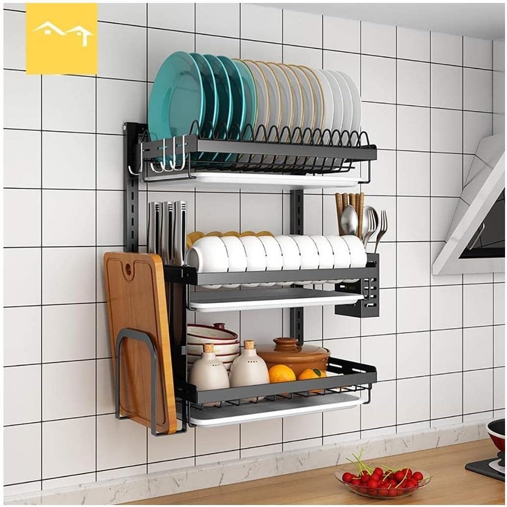Wall-Mounted Kitchen Cutlery Rack Drain Rack Stainless Steel Cutlery Storage Rack