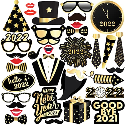 New Years Photo Booth Props - Pack of 35 | New Years Eve Party Supplies 2022 | New Years Eve Photo Booth Props | New Years Photo Props for 2022 New Years Decorations | Happy New Year Decorations 2022