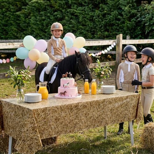 Image of 3 Pack Straw Plastic Tablecloth, 54 x 108 Inch Disposable Farm Hay Tablecloths Waterproof Rectangle Western Birthday Theme Table Cover for Cowboy Western Barn Birthday Baby Shower Party Supplies