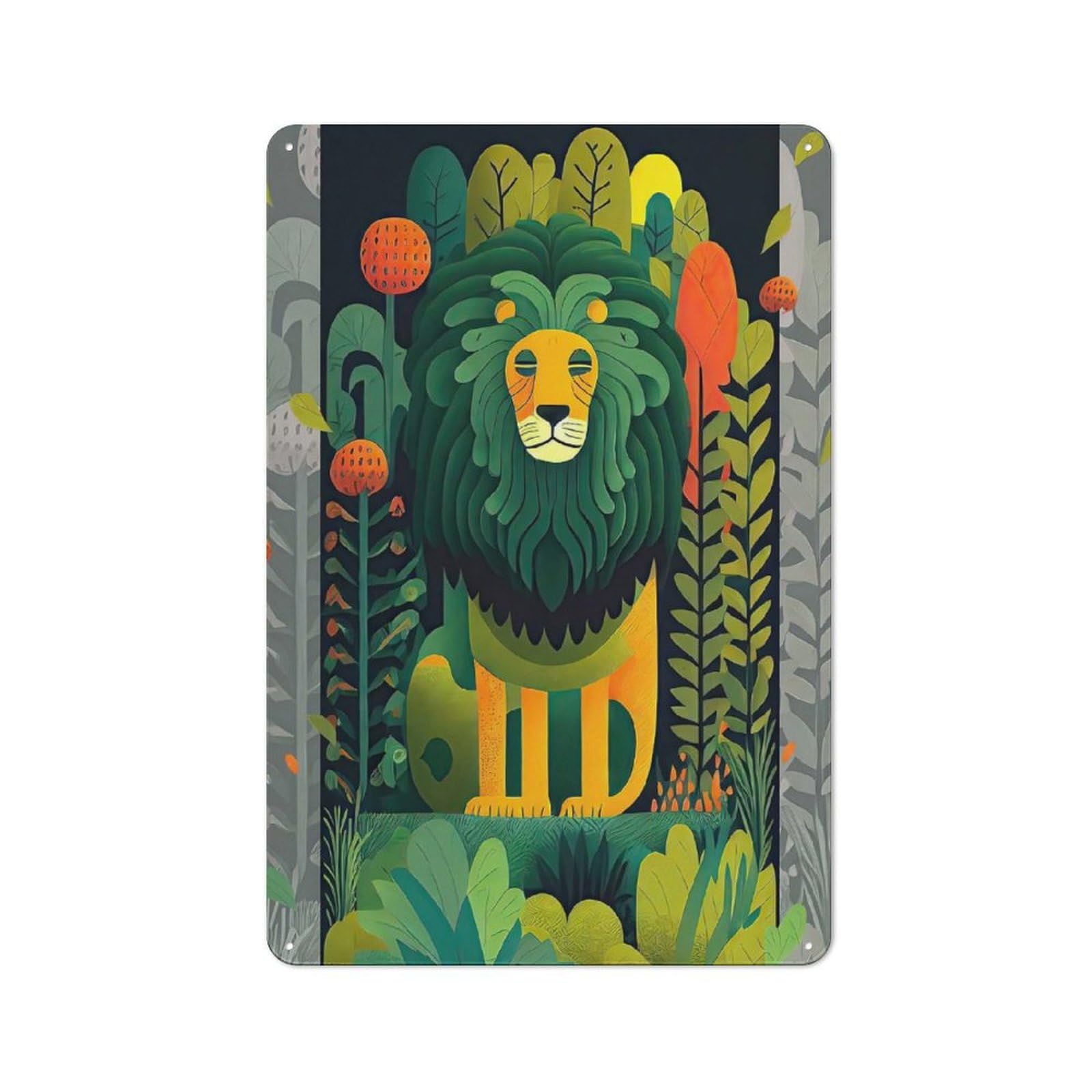 Junmoney The Abstract Colorful Lion Vintage Metal Wall Sign 30X20cm For Garage Or Workshop, For Metal Sign Collectors, For Garage And Workshop Walls