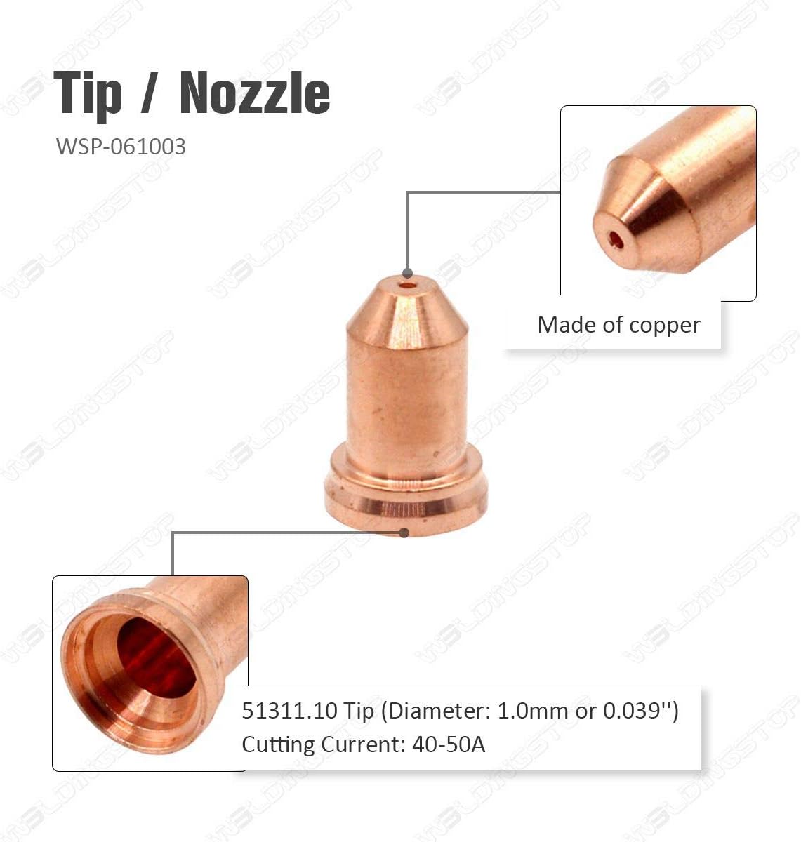 WeldingStop Tip 0.039'' 1.0mm & Electrode Compatible for Everlast IPT-80 Plasma Cutter Torch 20-Pack