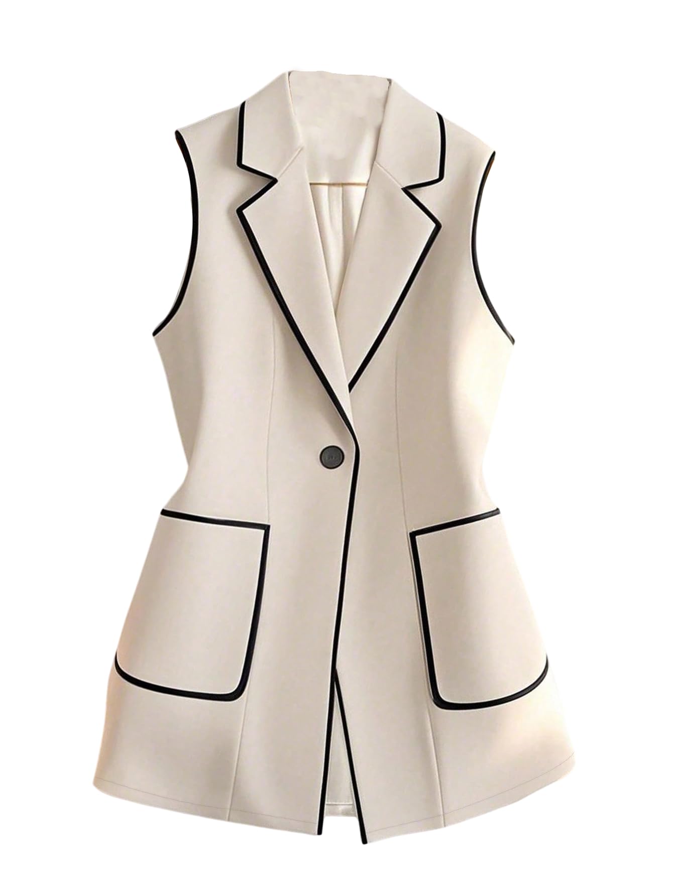 Verdusa Womens Elegant Button Up Blazer Vest Business Casual Outftis Lapel Collared Sleeveless Outerwear with Pockets