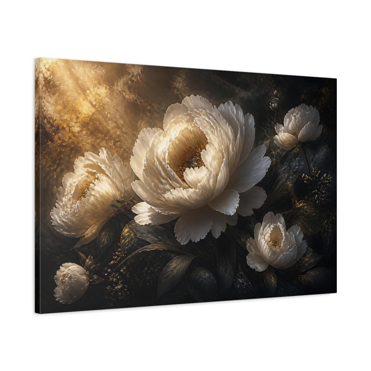 Luminous Peony Flower Canvas Print – Living Room, Above Sofa 36×24 inch (90×60 cm) - Horizontal / 1.25 inch (3 cm)