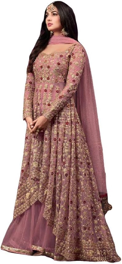 Prija Collection Ready to Wear Indian Pakistani Wedding/Party Wear Designer Style Anarkali Suit for Womens X-Small Pink