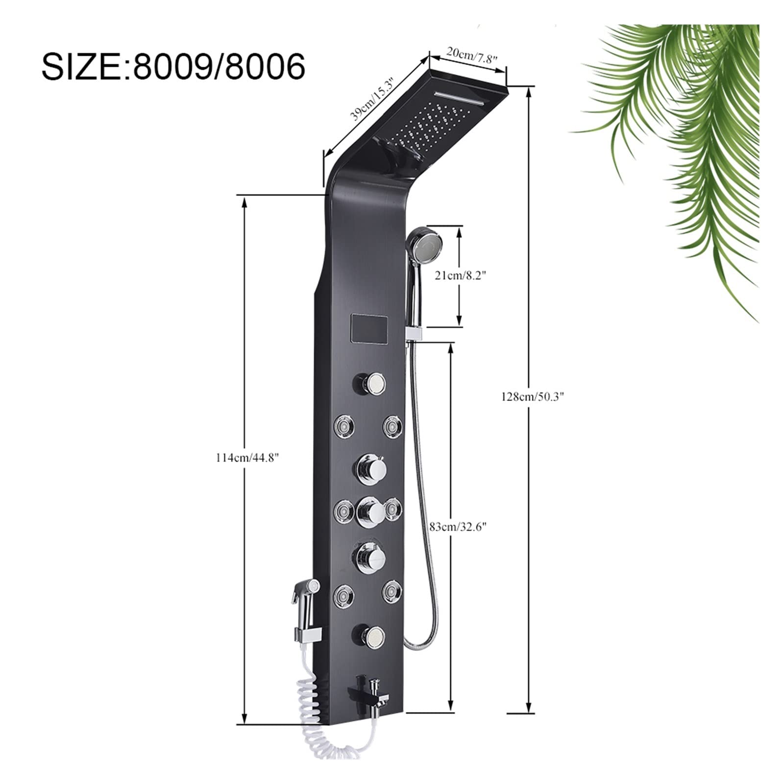 Rubinetto for Doccia con Luce a LED Nera Bagno Spa Massaggio Doccia a Getto Colonna Cascata Pannello Doccia a Pioggia Bidet Spruzzatore Rubinetto(8009 Black B)