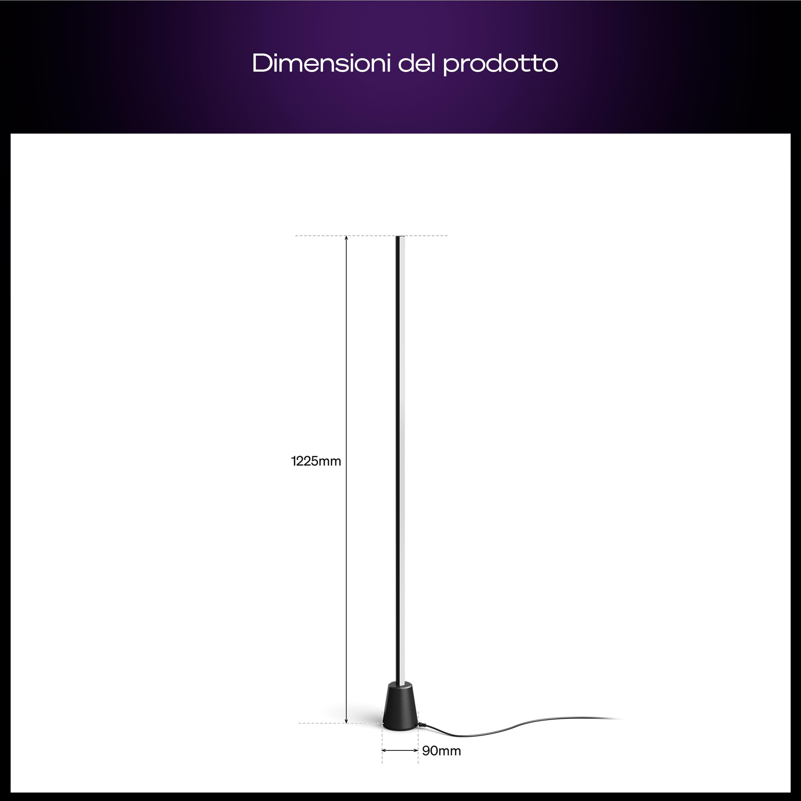 Philips Hue Play Lampada da Terra, LED RGBWWIC, 122 cm, Lampada Soggiorno Moderna, Illuminazione Camera da Letto, Alexa, Google Home, Apple Home, TV Sync, Hue Bridge e Sync Box (Venduti Separatamente)