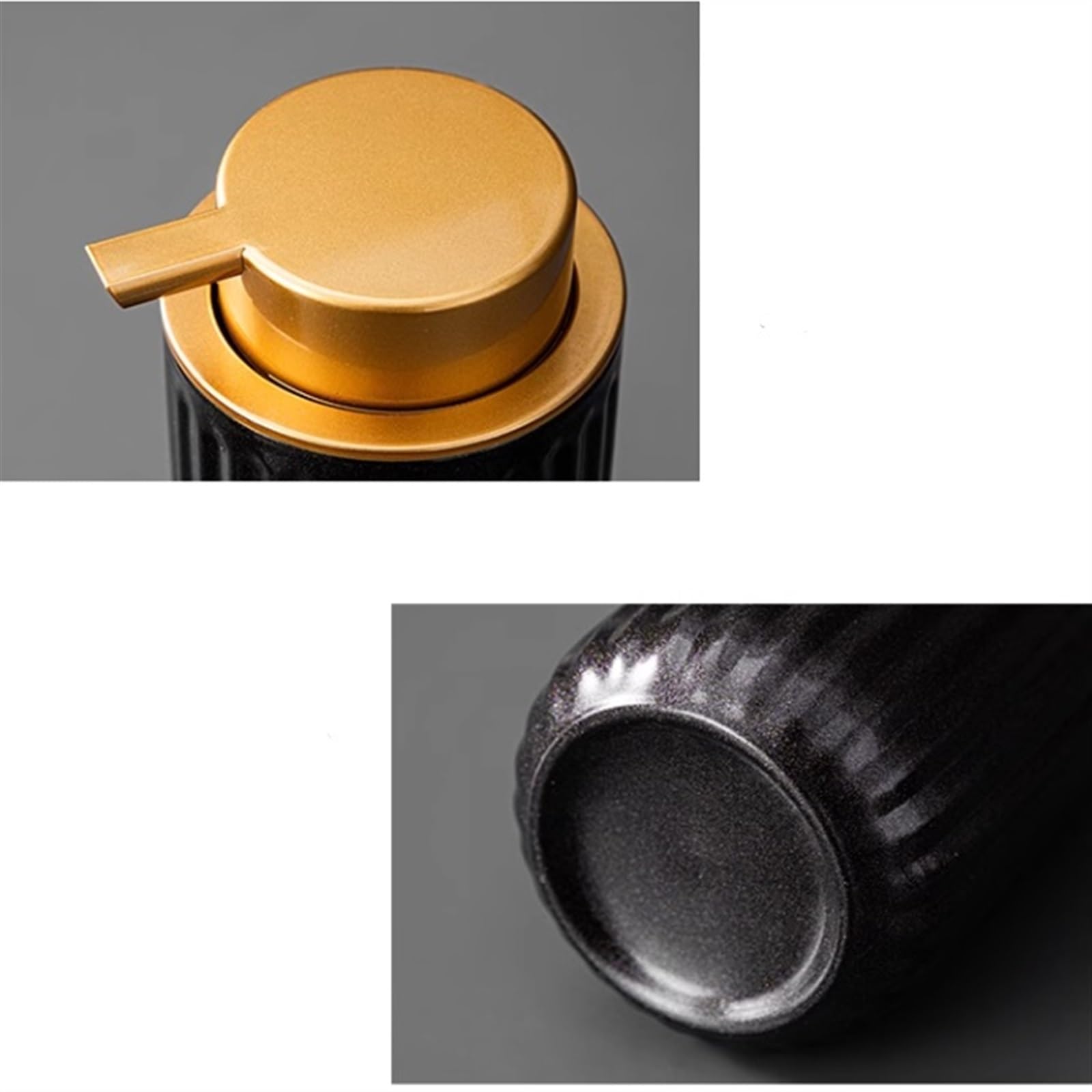 Schwarzer Keramik-Seifenspender mit goldenem Kunststoff-Pumpkopf, 300 ml, nachfüllbar, für Küche und Badezimmer