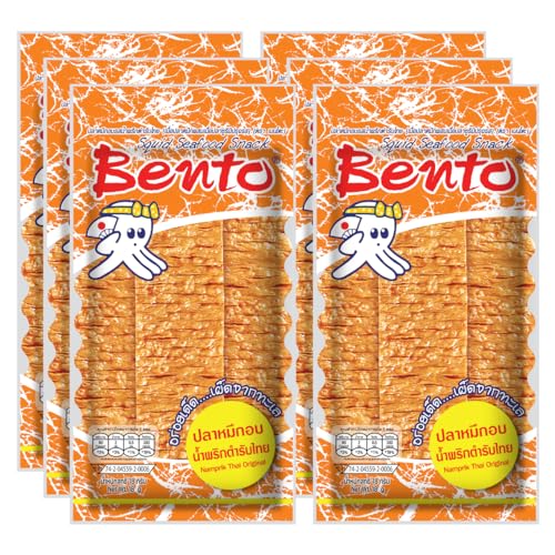 Bento Thai Getrockneter Tintenfisch Meeresfrüchte Snack, Namprik Thai Original (Orange) 18 g x 6 Beutel
