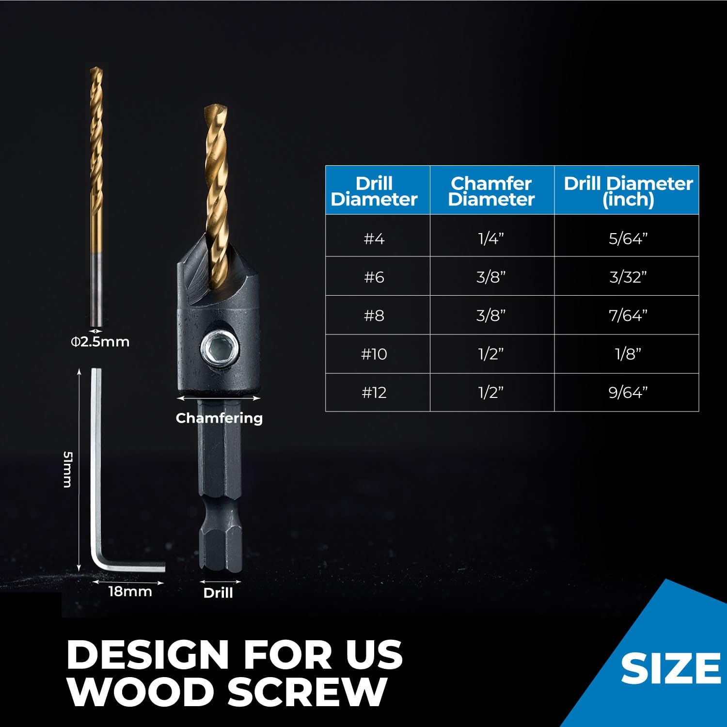 Toolant Countersink Drill Bit Set - 5 Pcs -7