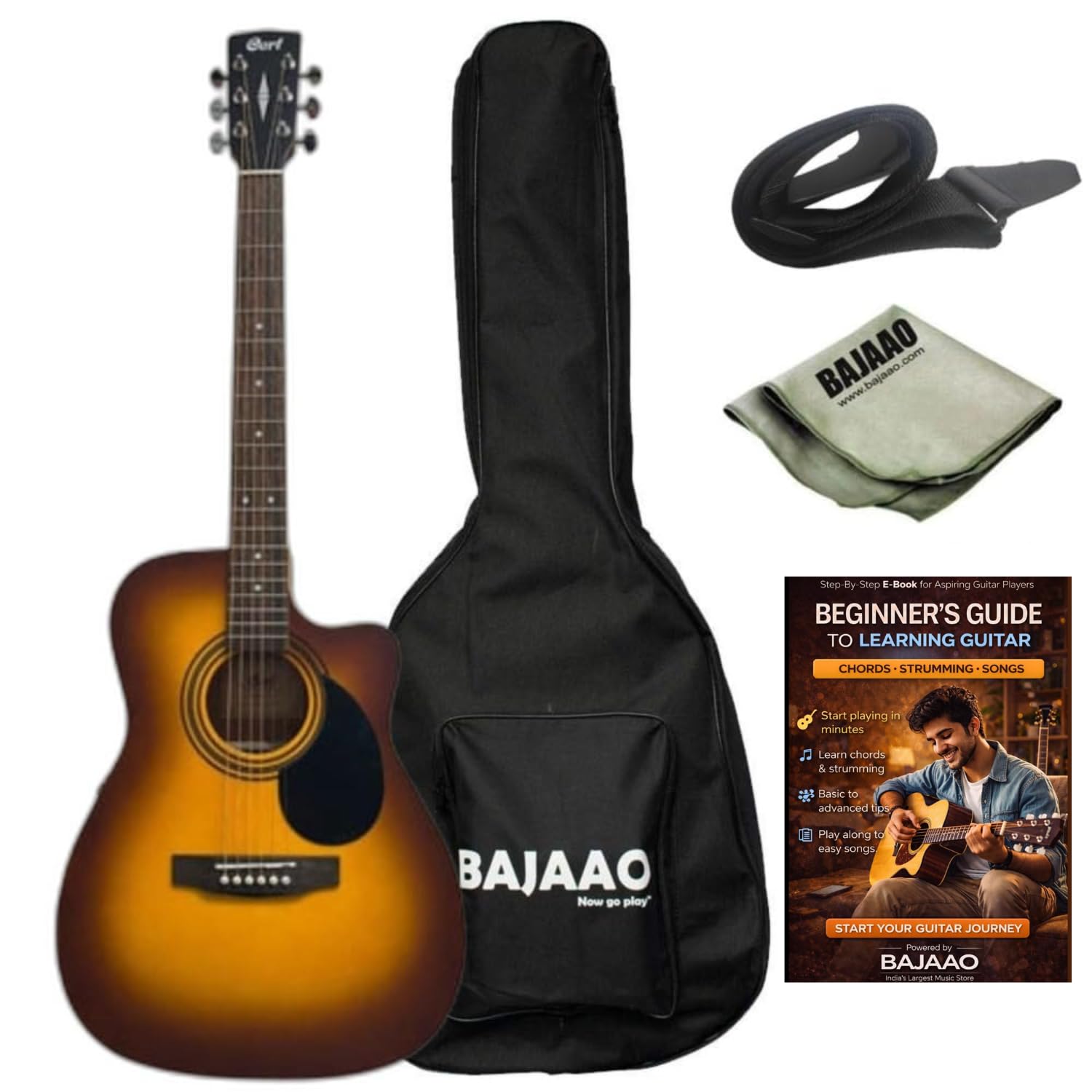 Cort AF500CE Standard Series Cutaway 6 String Electro Acoustic Guitar with Bajaao Gig-Bag, Strap, Polishing Cloth & E-Book-image-3