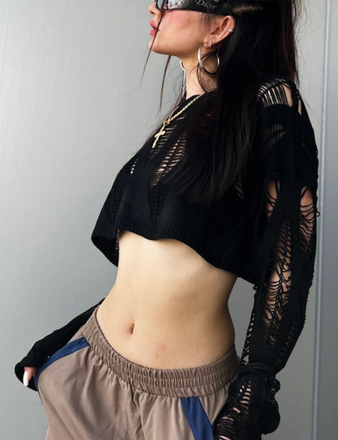 Womens Gothic Short Sweaters Punk Goth Sweater Long Sleeve Knitting Crop Tops US Size S-XL - Image 3