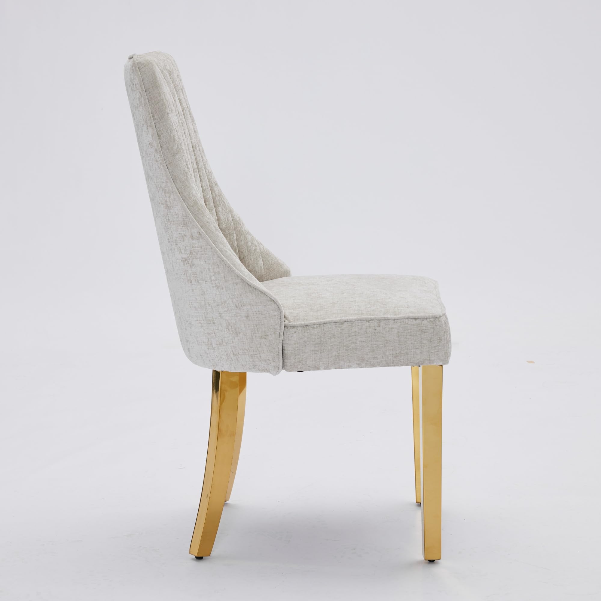 Silla de Comedor Respaldo Alto y Cojín Cómodo, Estructura Elástica Triple, Patas de Acero Inoxidable Dorado, Fácil de Montar