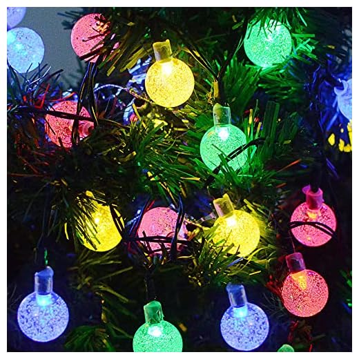 Luzes solares de corda ao ar livre 50 Led 9.5M Luzes Globo de cristal multicolor com 8 modos de iluminação, Luzes solares de pátio à prova d'água para decoração de festas de casamento no pátio do jardim