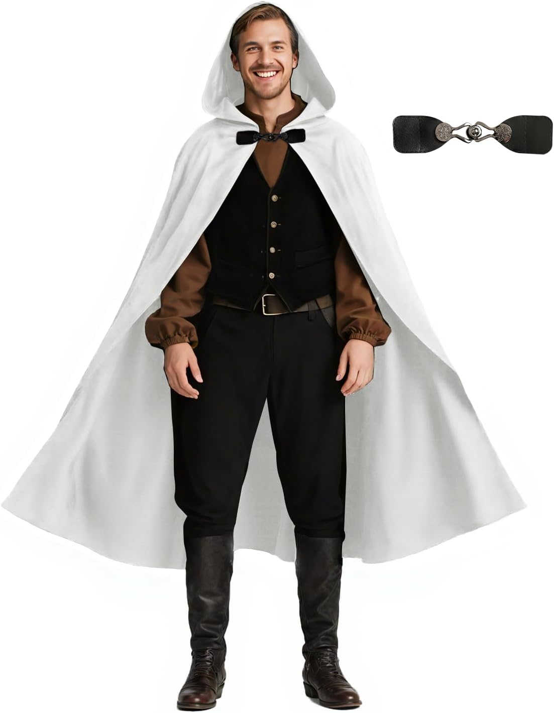 JPXH Medieval Hooded Cloak Renaissance Cape for Men and Women Halloween Costume