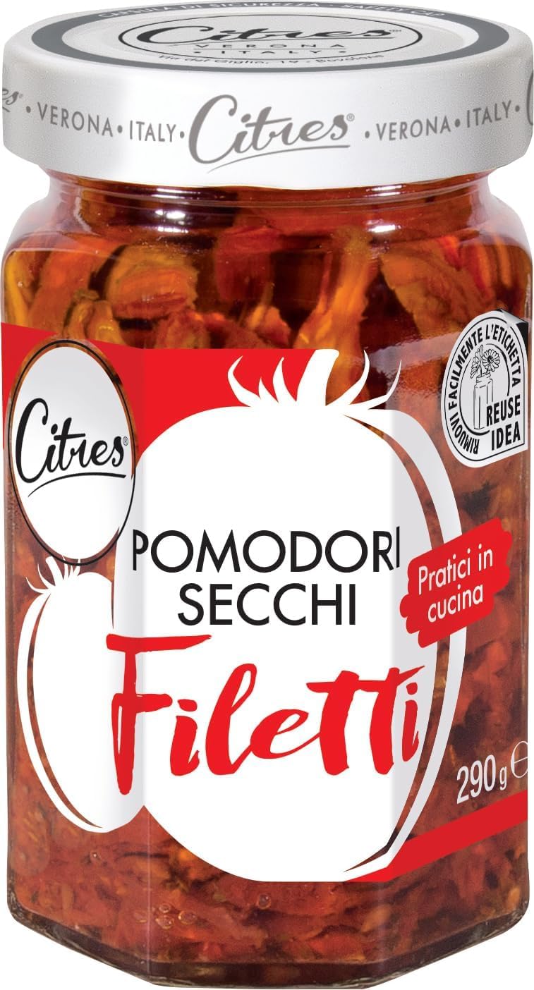Pomodori Secchi a Filetti in Olio di Girasole, Confezione da 12 Vasetti da 290g, Prodotto Italiano con Erbe e Spezie, Ideale per Antipasti, Pasta, Insalate e Piatti Mediterranei dal Gusto Autentico