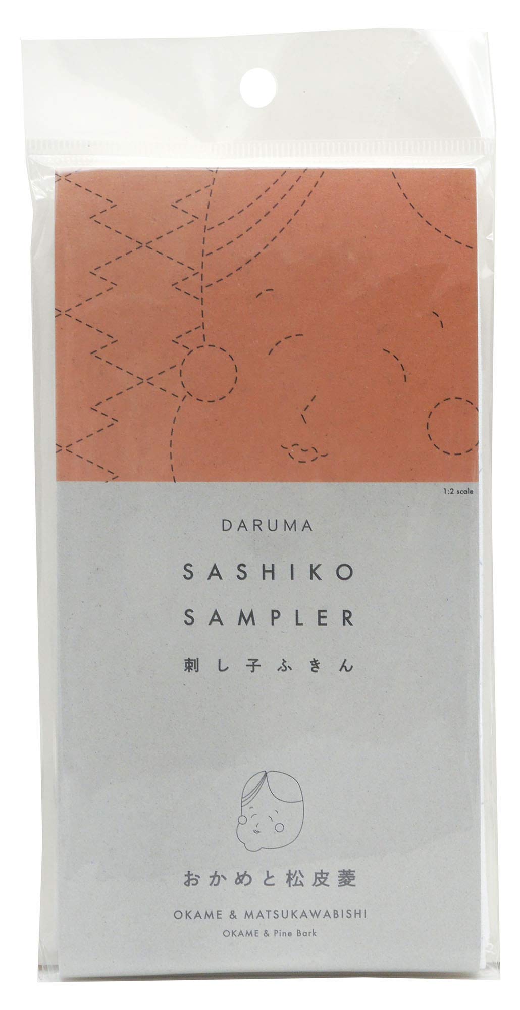 daruma Yokota Daruma Sashiko Cloth Sashiko Fabric - Pre-Printed Sashiko Sampler - White with English Instruction Inside (White OKAME)