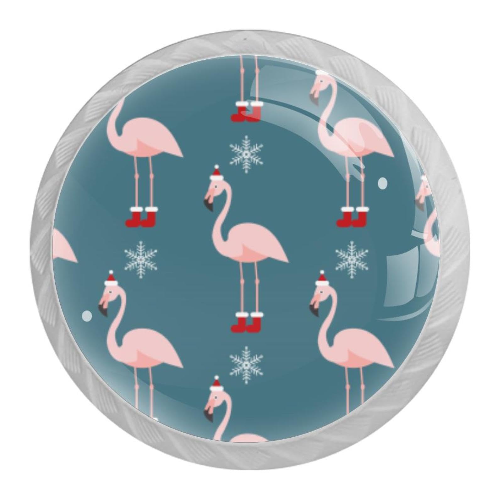 Tqmspg 4 Pieces Drawer Pulls Cute Flamingo Snowflakes Pattern Door Knobs Dresser Handles for Kitchen Wardrobe Cupboard Hardware Furniture