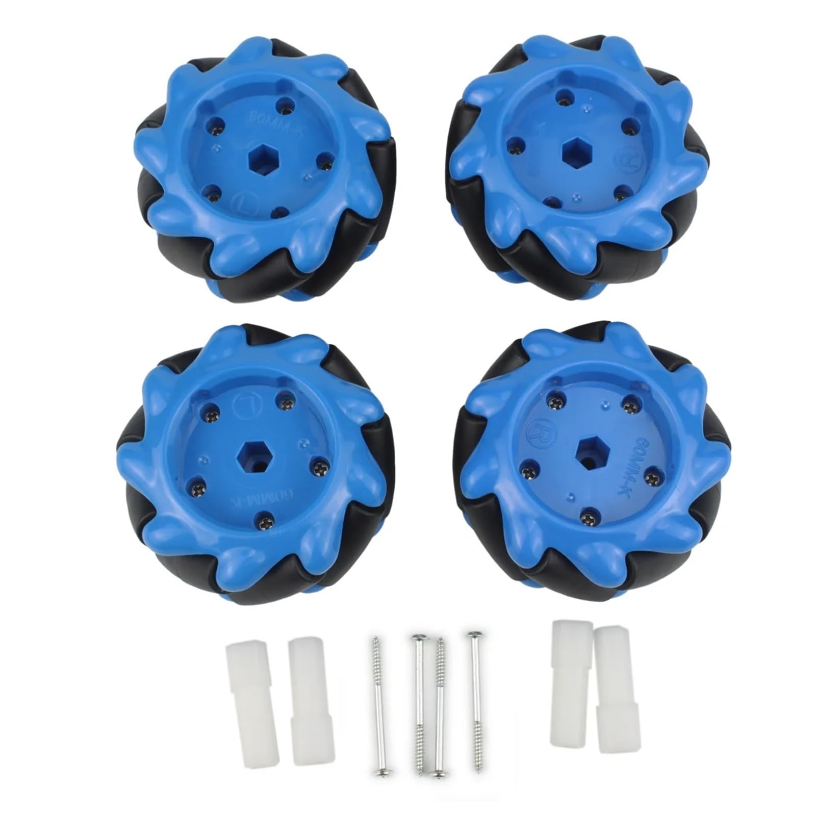 Rueda Mecanum omnidireccional de 60MM con Conector de Motor TT for Coche Robot Inteligente Arduino DIY Robot(Blue)
