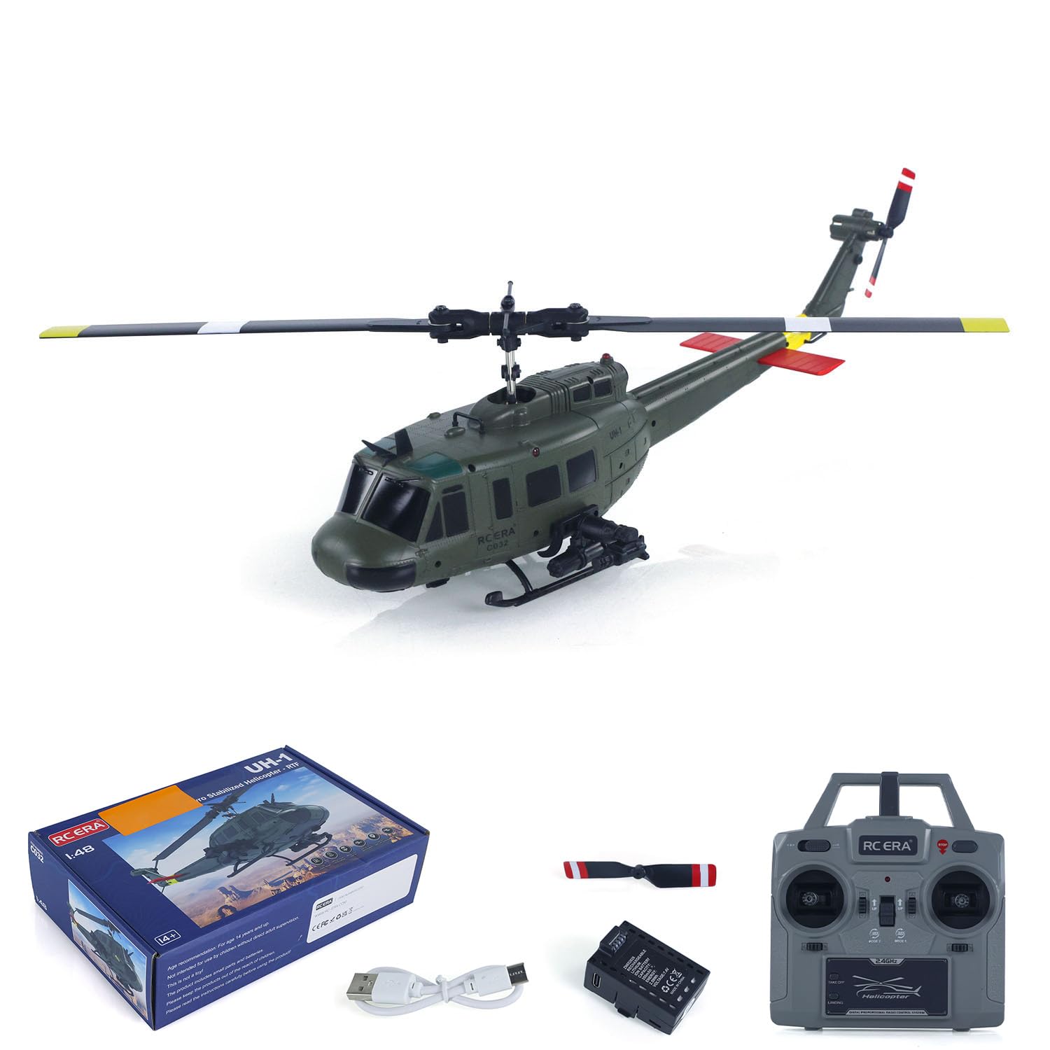 Elicottero radiocomandato UH-1, scala 1:48, funzione di controvolo | Controllo da 2,4 GHz, localizzazione ottica della corrente, adatto per adulti, modello C032