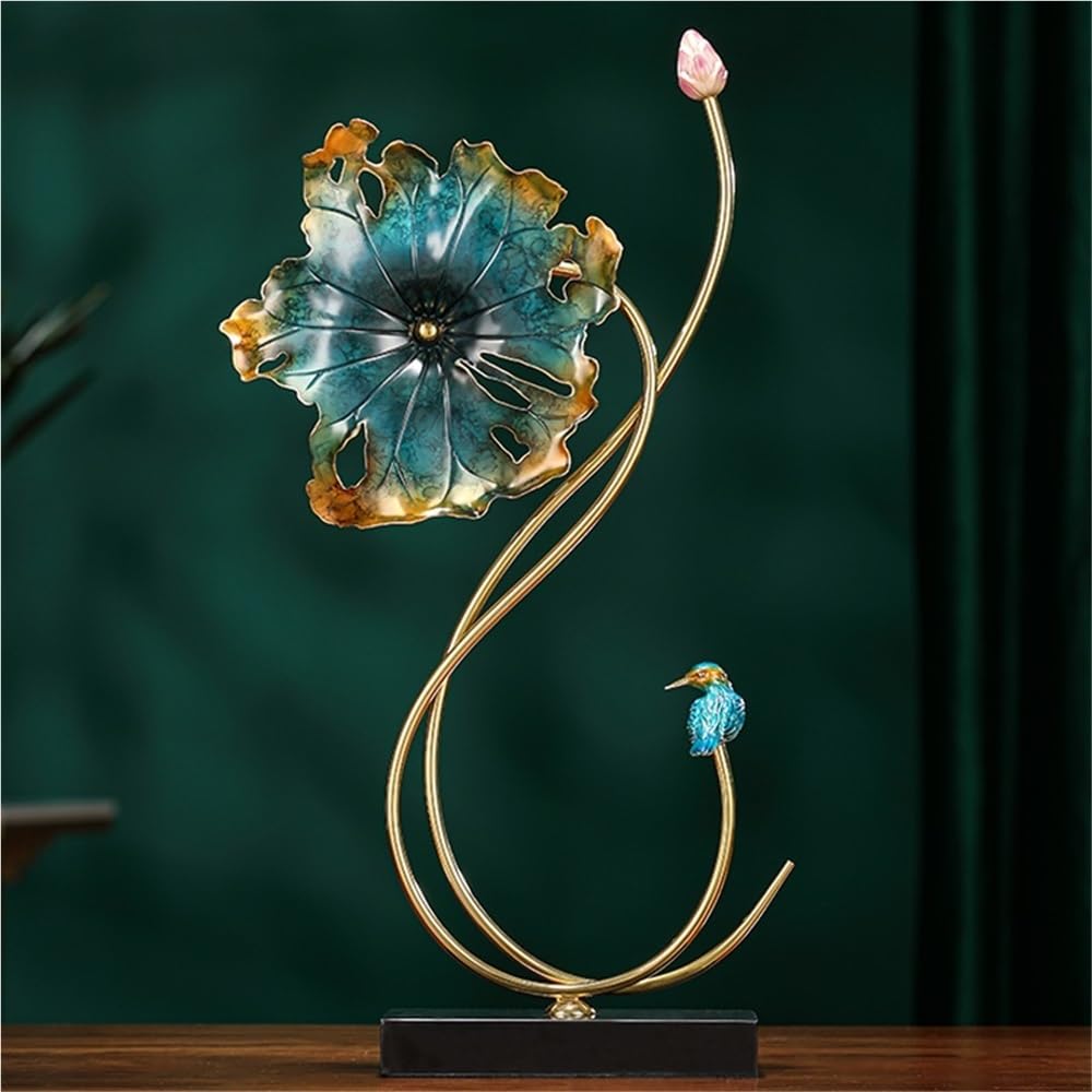 Estatua de Mesa Personalized Light Luxury Copper Decorative Ornaments Lotus Leaf and Bird Shape Crafts Estatua de Decoración
