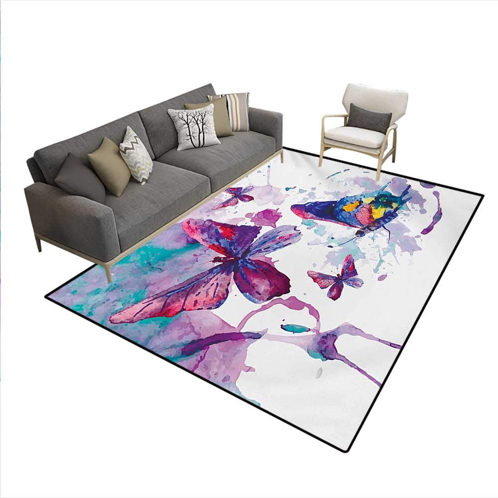 Floor Mat,Watercolors Print Butterfly Sign The Soul Power Female Art Modern Display,Rugs Bedroom,Multicolor,6'6" x8'