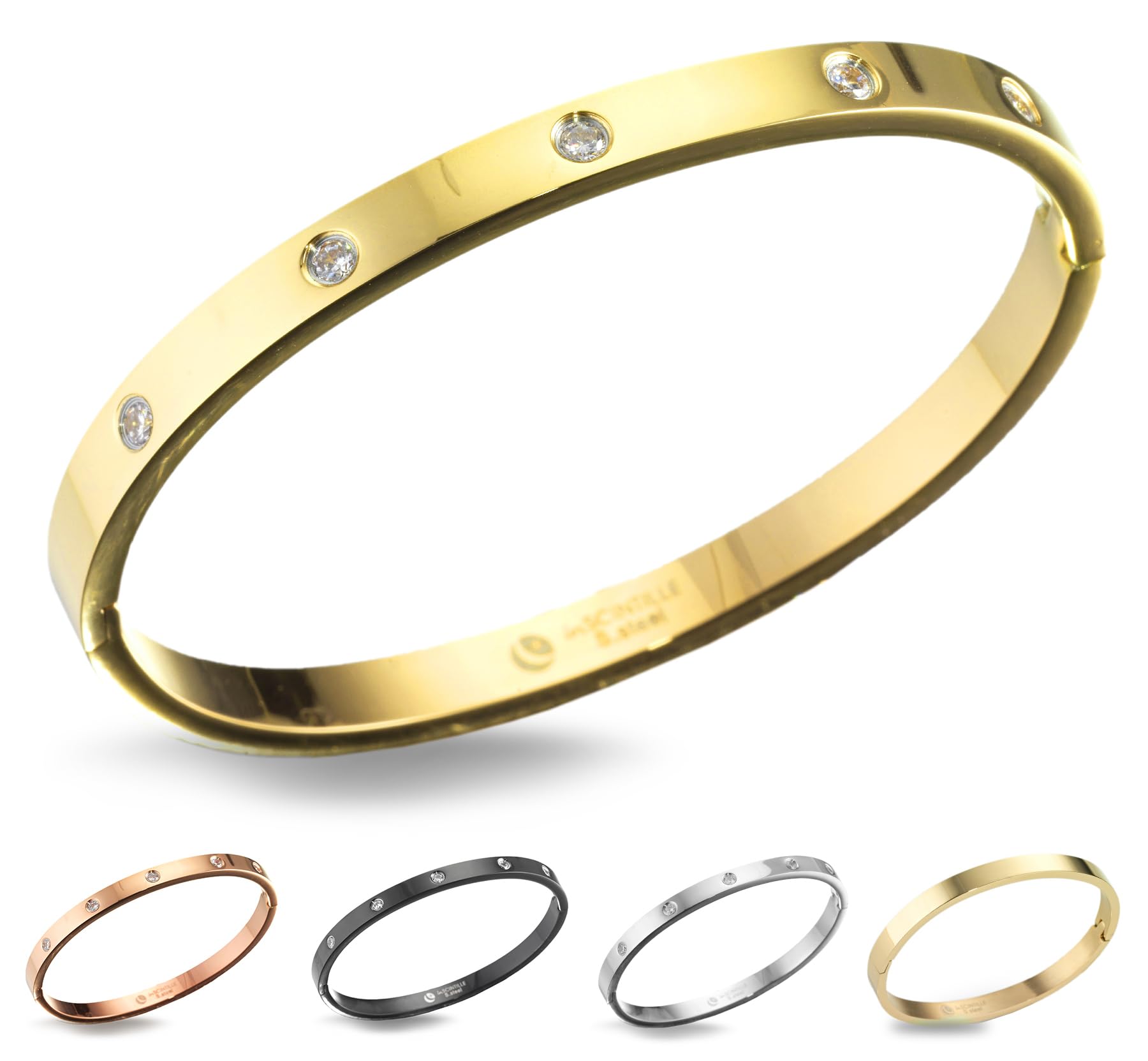 inSCINTILLE Bangle Bracciale Rigido Donna Uomo in Acciaio Inossidabile, Confezione Regalo Donna Uomo Inclusa, Braccialetti Bangles a Cerchio