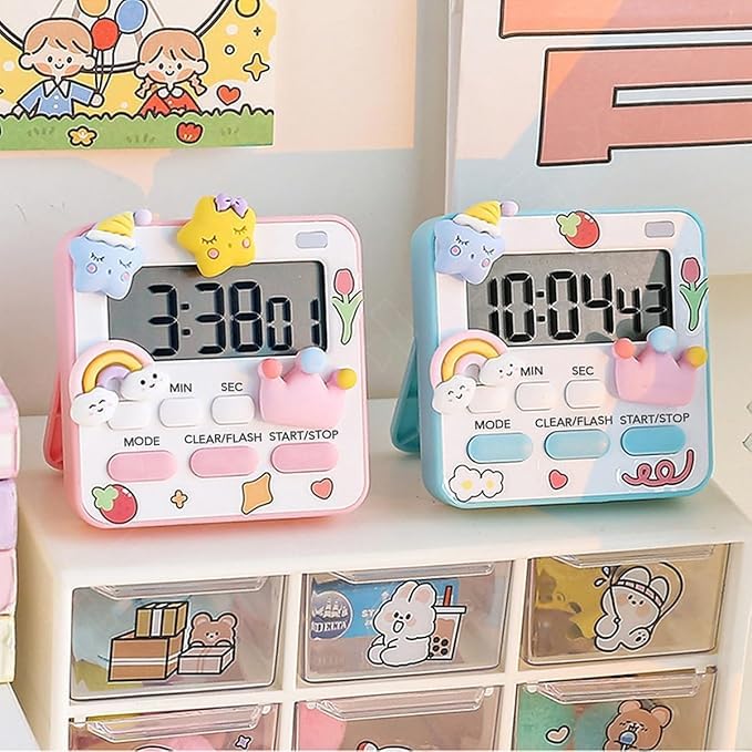 Image of Digital Kitchen Timer & Stopwatch with Large Display, Loud Alarm, Magnetic Back, Foldable Stand, Countdown /Count Up Timer for Cooking, Baking, Study, Exercise (Pink + 3D STIKER)