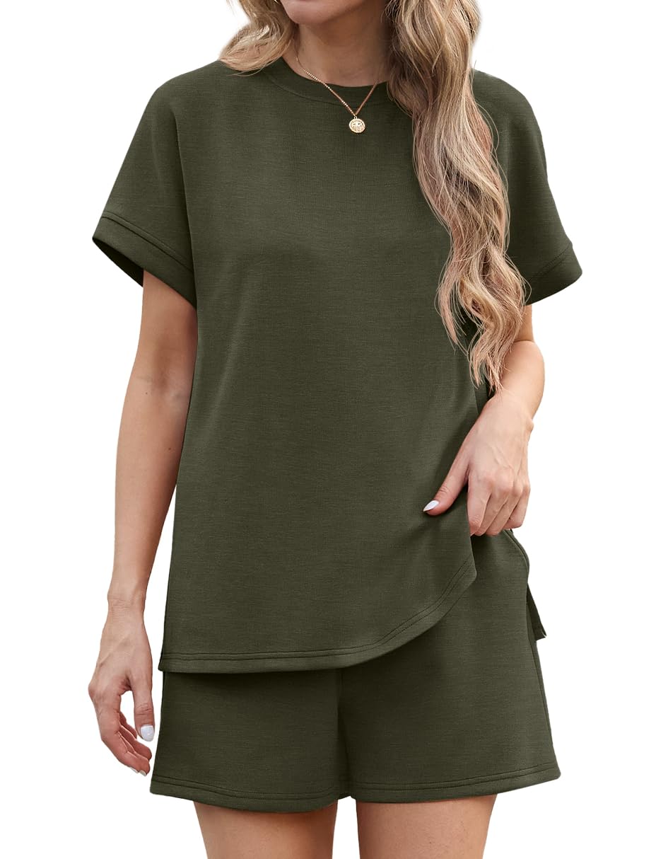 IWOLLENCE Co Ord Set da donna 2 pezzi abiti eleganti vestibilità ampia set estivo da donna con tasche e orlo diviso