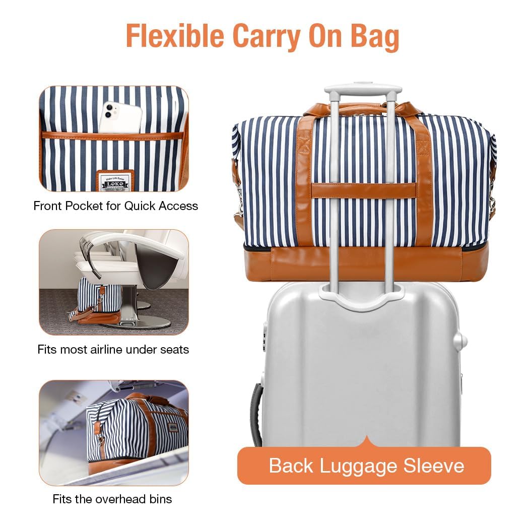 Reisetasche Damen 50L Gestreift Handgepäck Weekender | 50L Fassungsvermögen | inkl. Kulturbeutel + 2 Schuhsäcke | gestreiftes Design | geeignet als Klinik-, Sport- oder Flugtasche