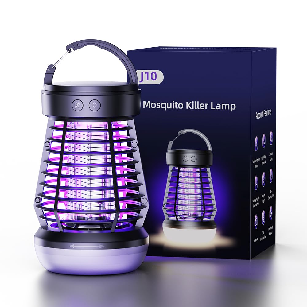 Dufuso Lampe Anti-Moustique Électrique 2000V IPX5 Étanche Rechargeable, Tueur d'Insectes, pour Camping Intérieur Extérie