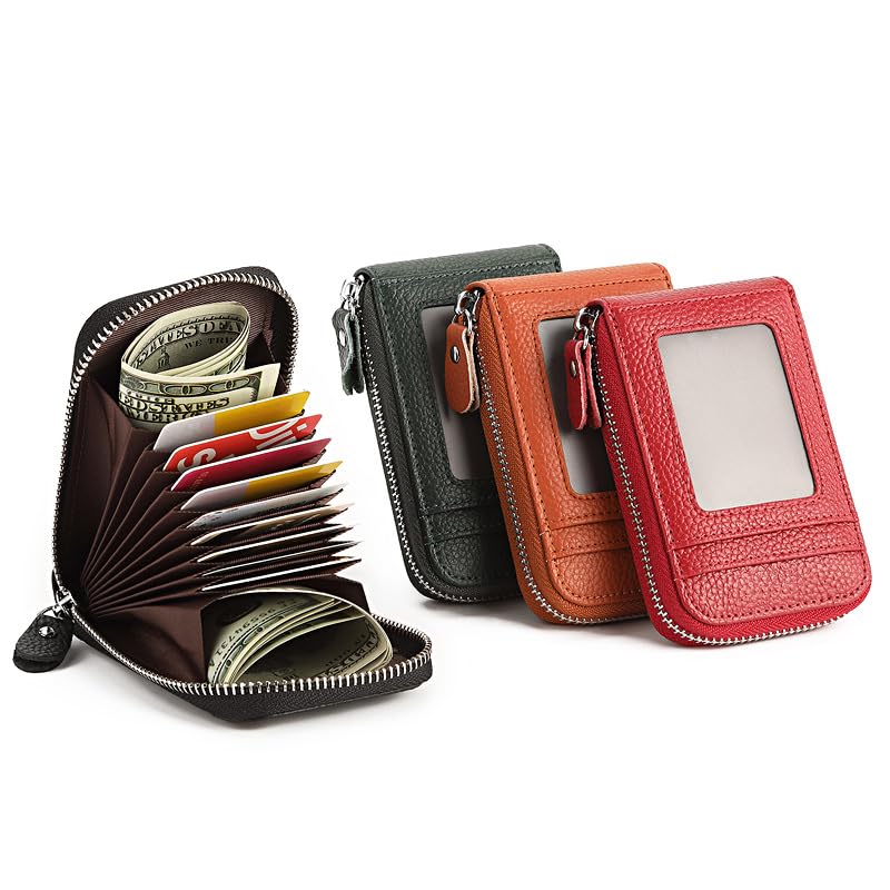 Textured Accordion Card Case – Slim Unisex Single‑Fold Wallet with Multi‑Card Slots, ID & Coin Pocket, 12×7.5×2.5 cm (12 Colors)(Grass Green)3