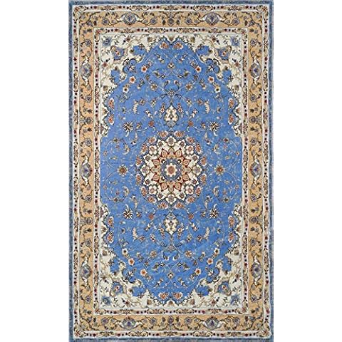 Ohmywor Blue Oriental Rug 3x5 Boho Area Rug Soft Low-Pile Faux Wool Entryway Rug No Slip Washable Vintage Doormat Indoor Entrance Persian Neutral Area Rug for Bedroom Bathroom Kitchen Living Room Cover