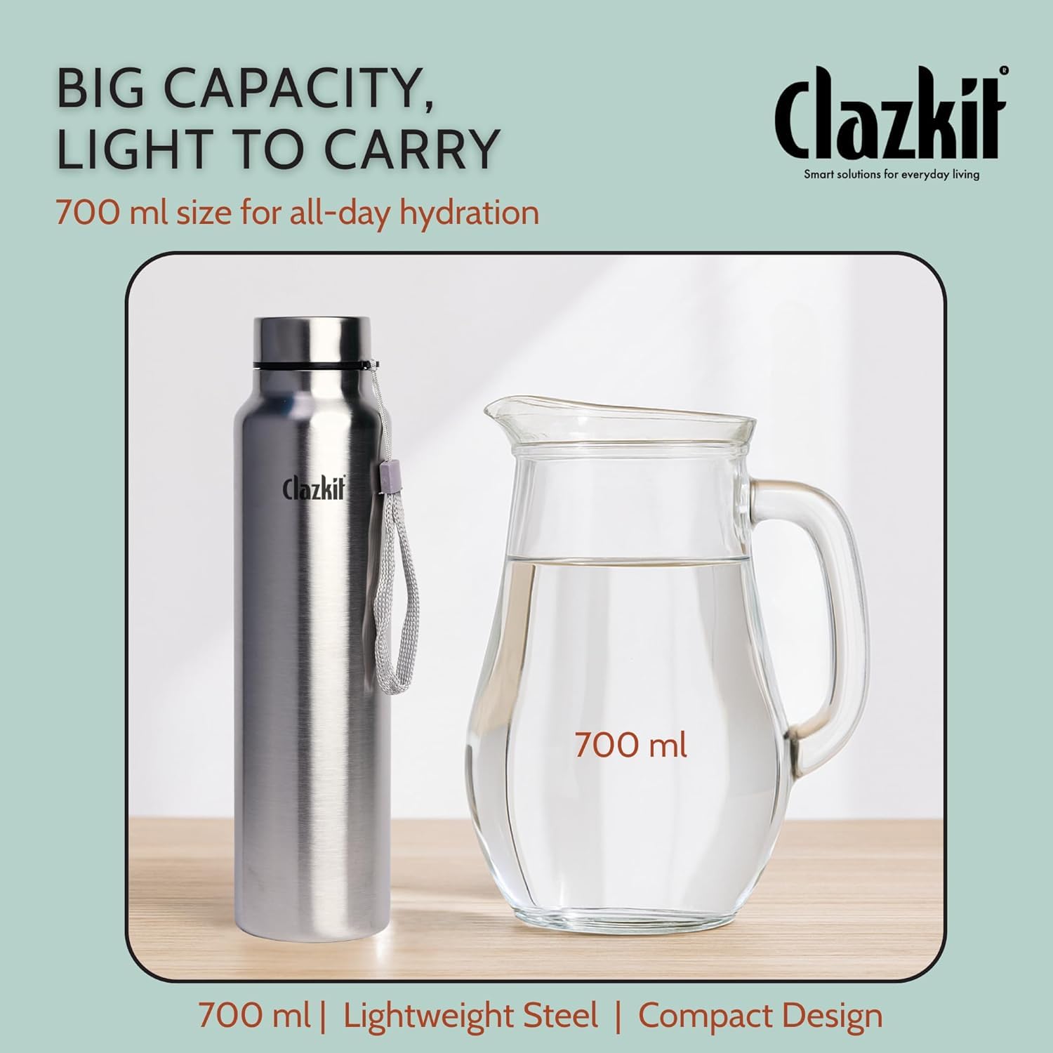 Clazkit Water Bottle Stainless Steel Sports/Fridge Bottle with Leak Proof Lid | Single Wall | For Home, Office, Gym, Travelling | Lightweight | BPA Free |Set Of 1-750ml | Silver) — Amazon image 6