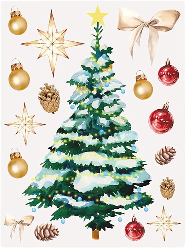 2 Pc Golden Bow Colorful Christmas Tree Snowflake Window Holiday Wall Sticker Christmas Crafts Xmas (Color : A Size : 40 x 30CM)