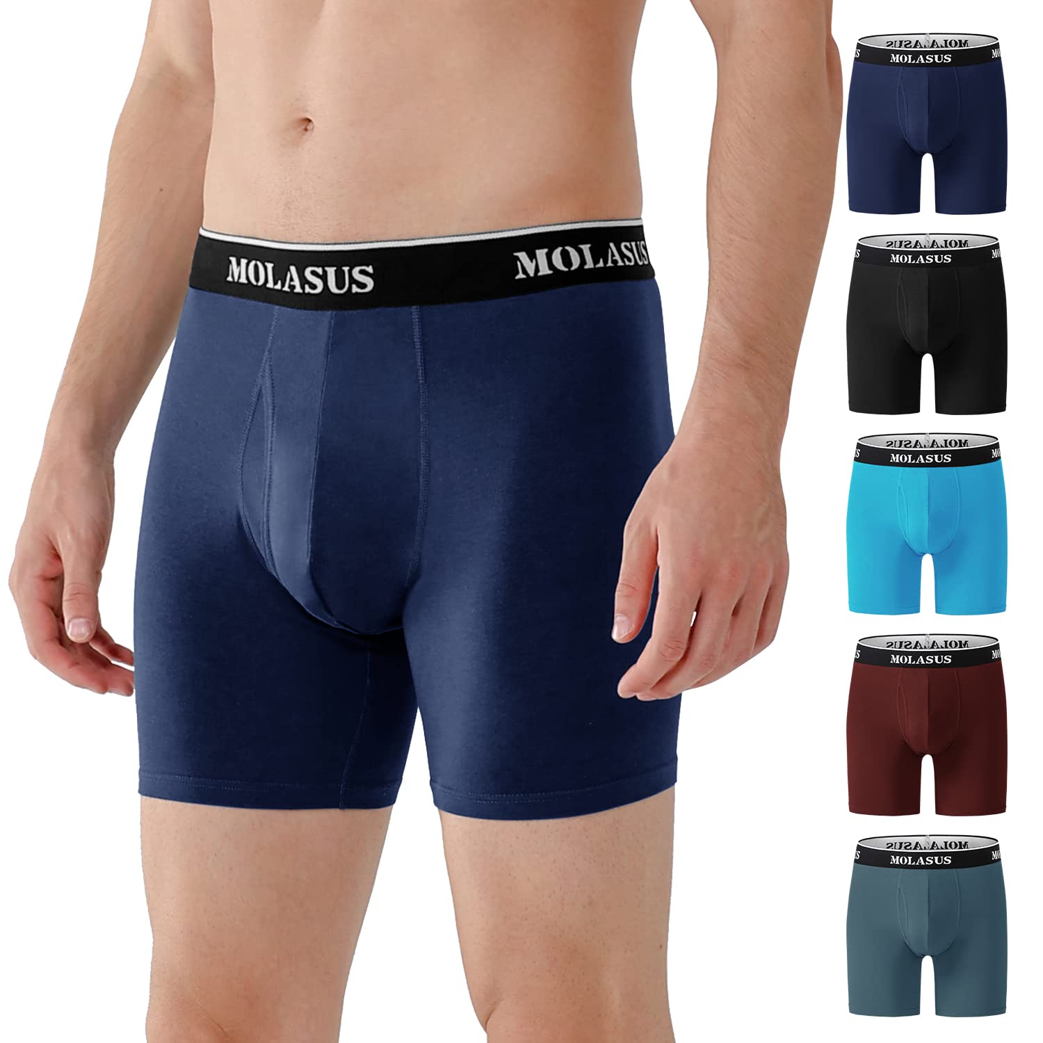 Molasus Mens Boxer Briefs Soft Cotton Open Fly Tagless Underwear